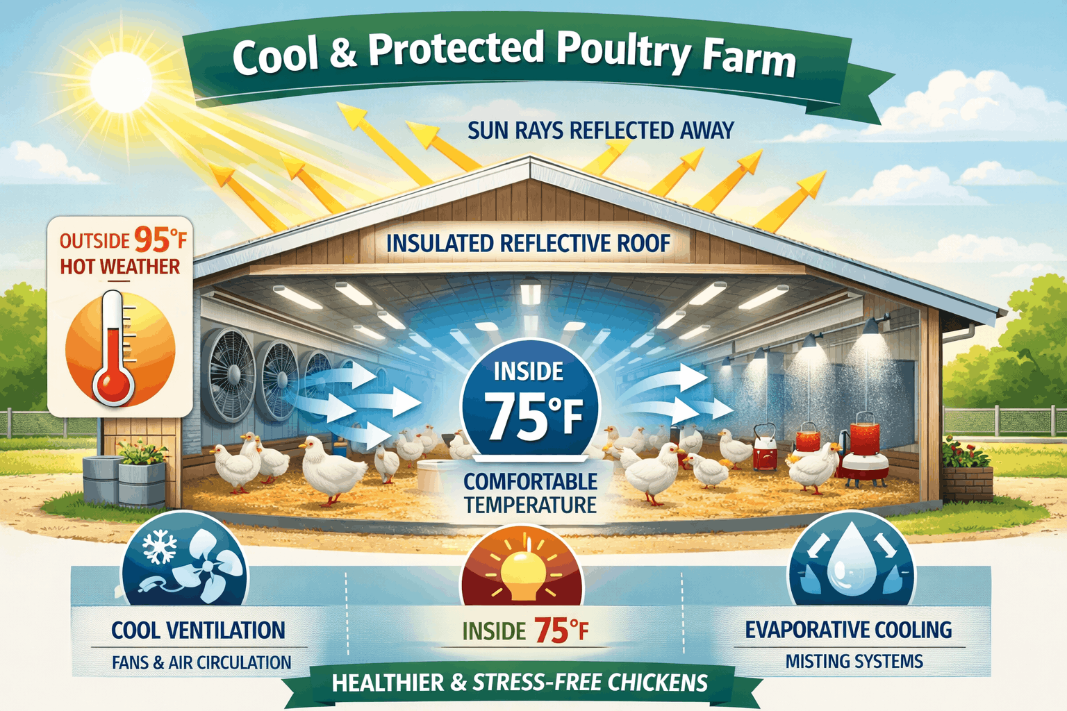 Cool and protected poultry farm setup